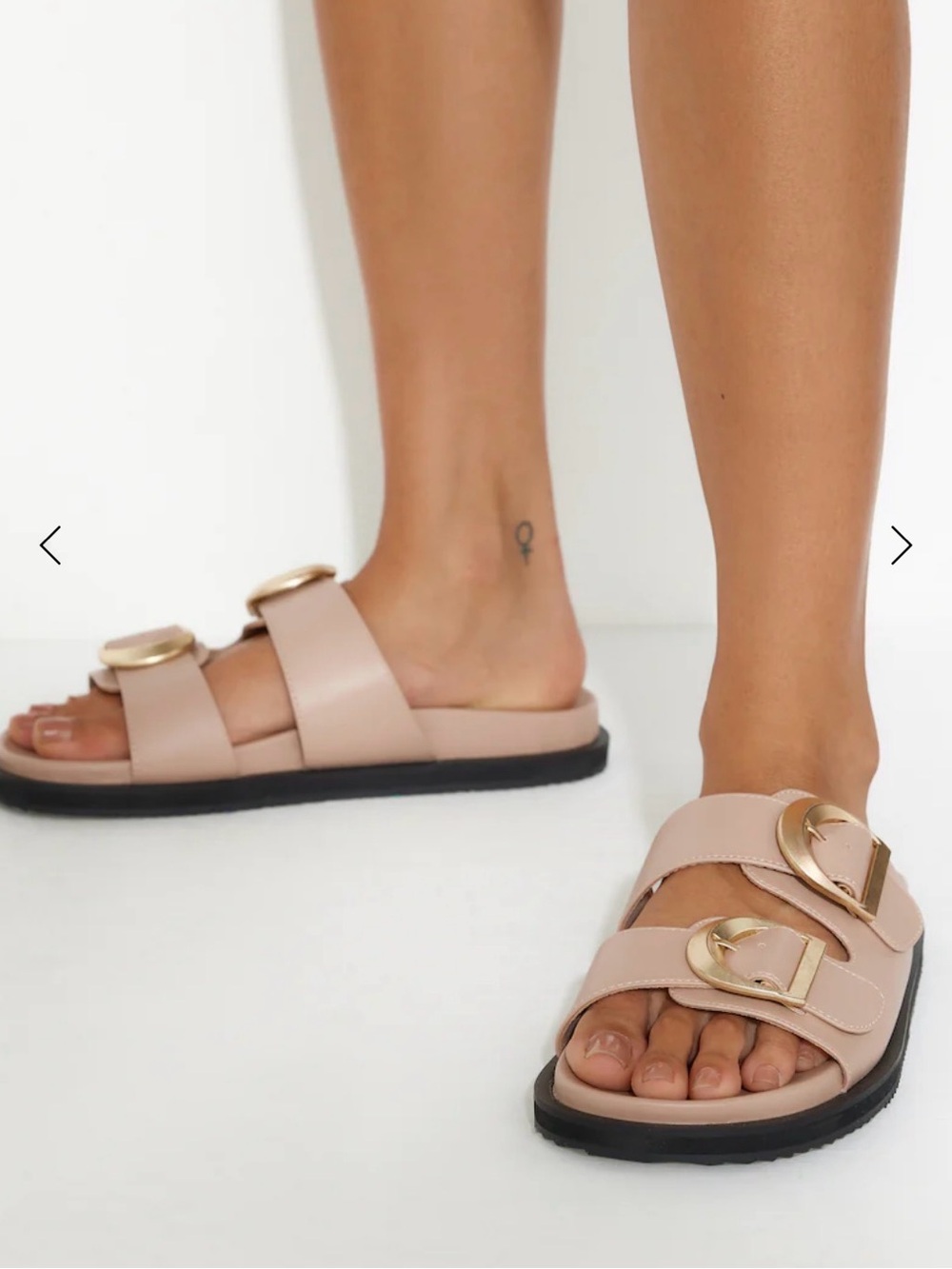 Billini Double Buckle Slide Sandals with Gold Hardware